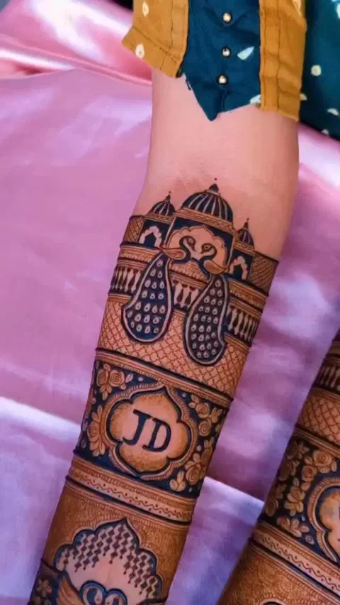 aesthetic peacock full hand mehndi design