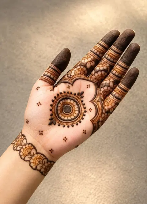 aesthetic simple circle front hand mehndi design