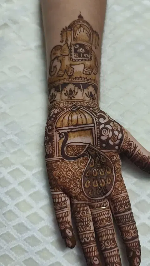 peacock full hand mehndi design