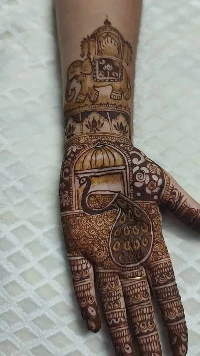 Full Hand Mehndi Design with Peacock