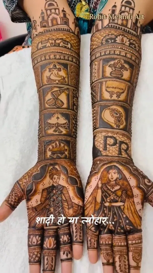 Bridal Indian Full Hand Mehndi Design with Figures (20)