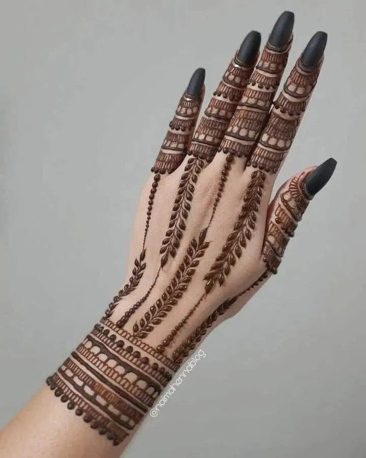 Aesthetic Indian Back Hand Mehndi Design with Jaal