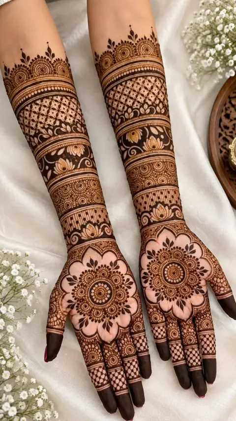aesthetic arabic circle arm mehndi design