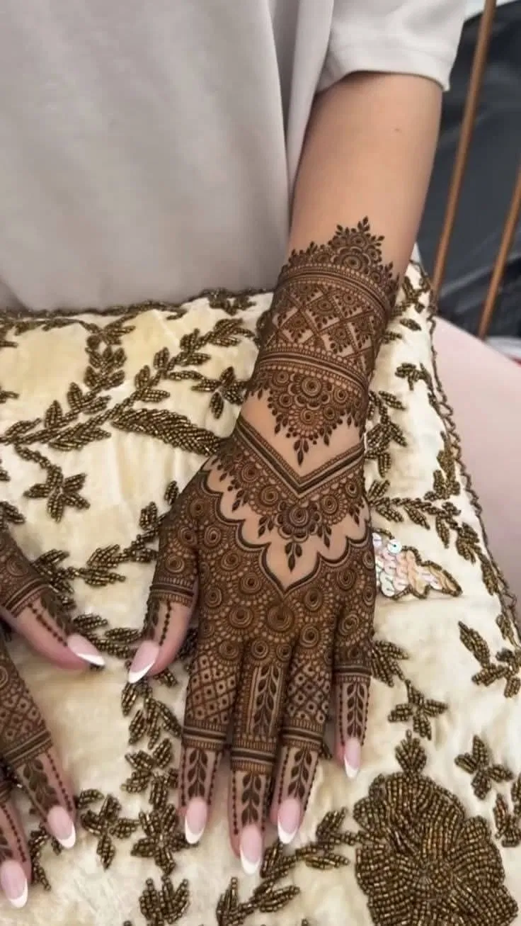 Bridal Indian Back Hand Mehndi Design with Jaal