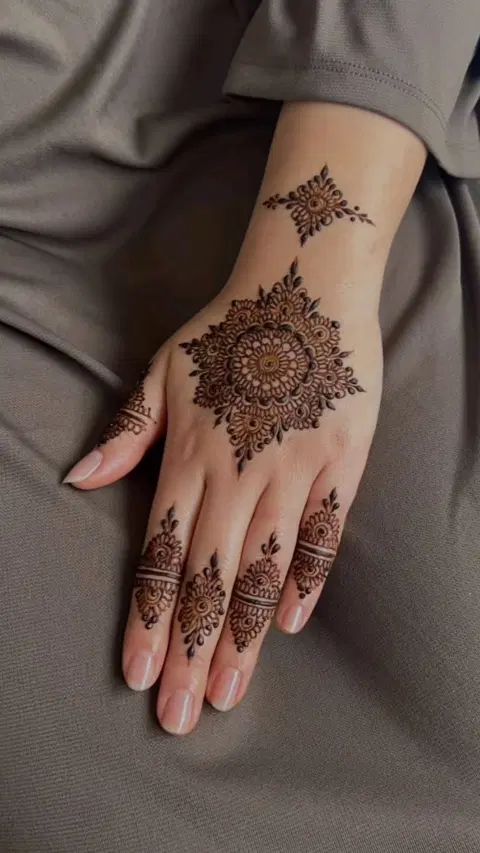 aesthetic indian circle back hand mehndi design