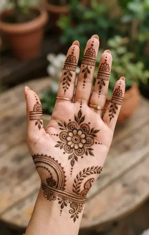 aesthetic simple circle finger mehndi design