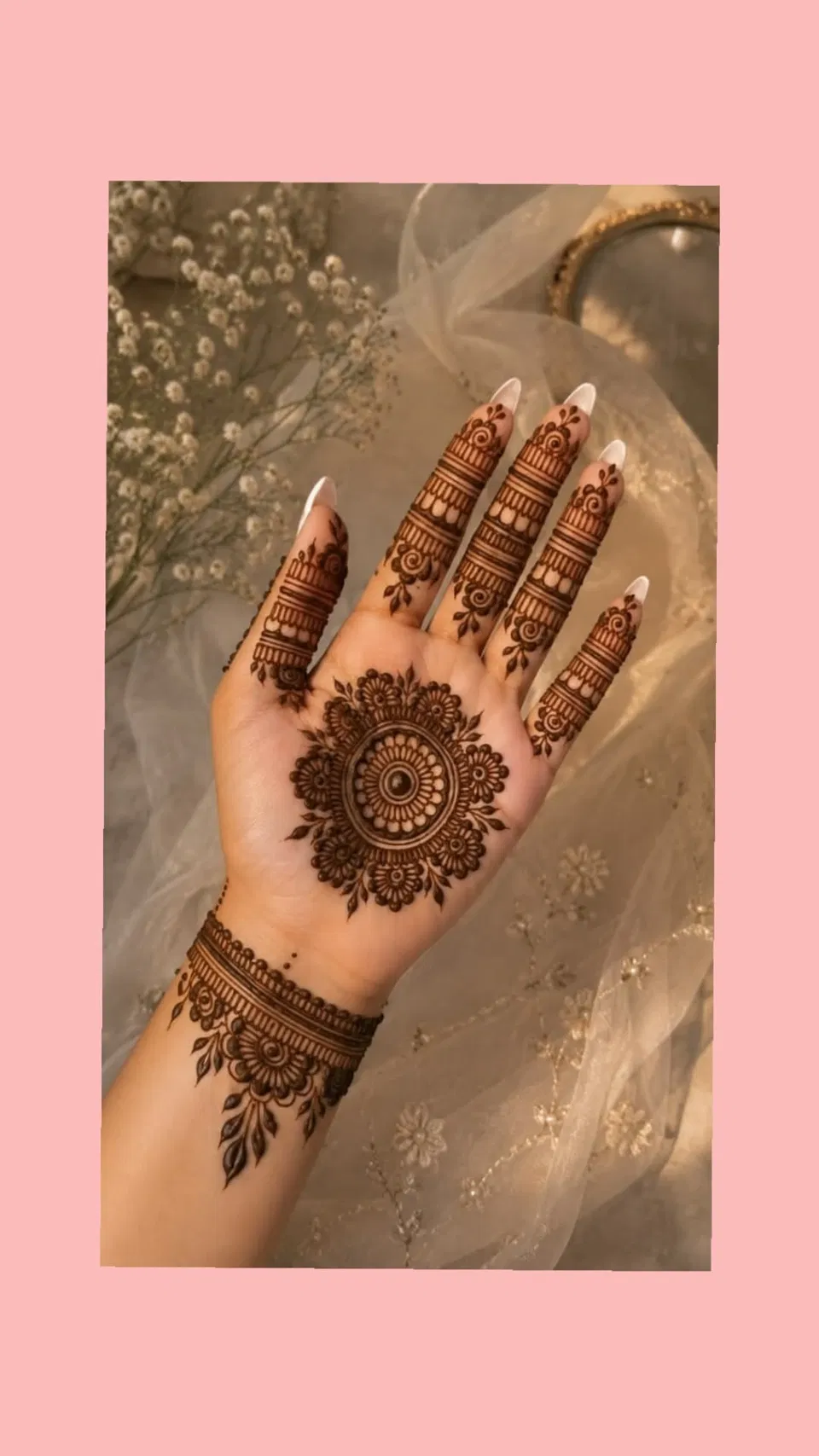 Aesthetic Arabic Finger Mehndi Design with Gol Tikki, Flowers and Jaal for Diwali (7)