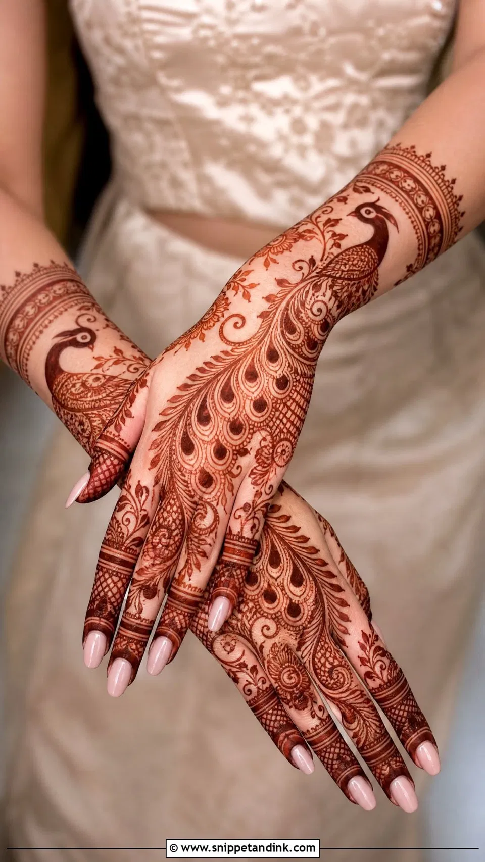 Bridal Stylish Arm Mehndi Design with Figures and Peacock for Engagement