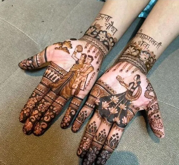 Front Hand Mehndi Design with Figures