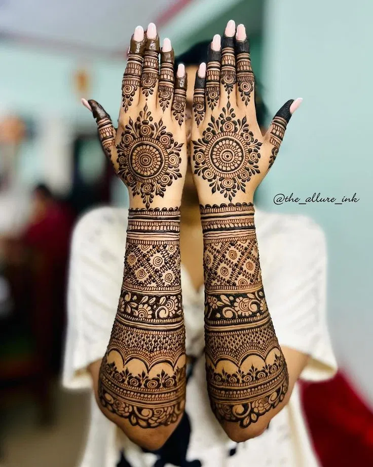 Bridal Indian Back Hand Mehndi Design with Gol Tikki