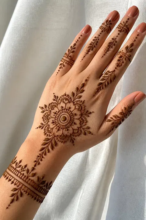 aesthetic arabic flower back hand mehndi design