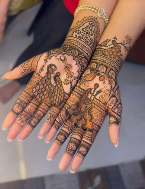 bridal stylish figure back hand mehndi design