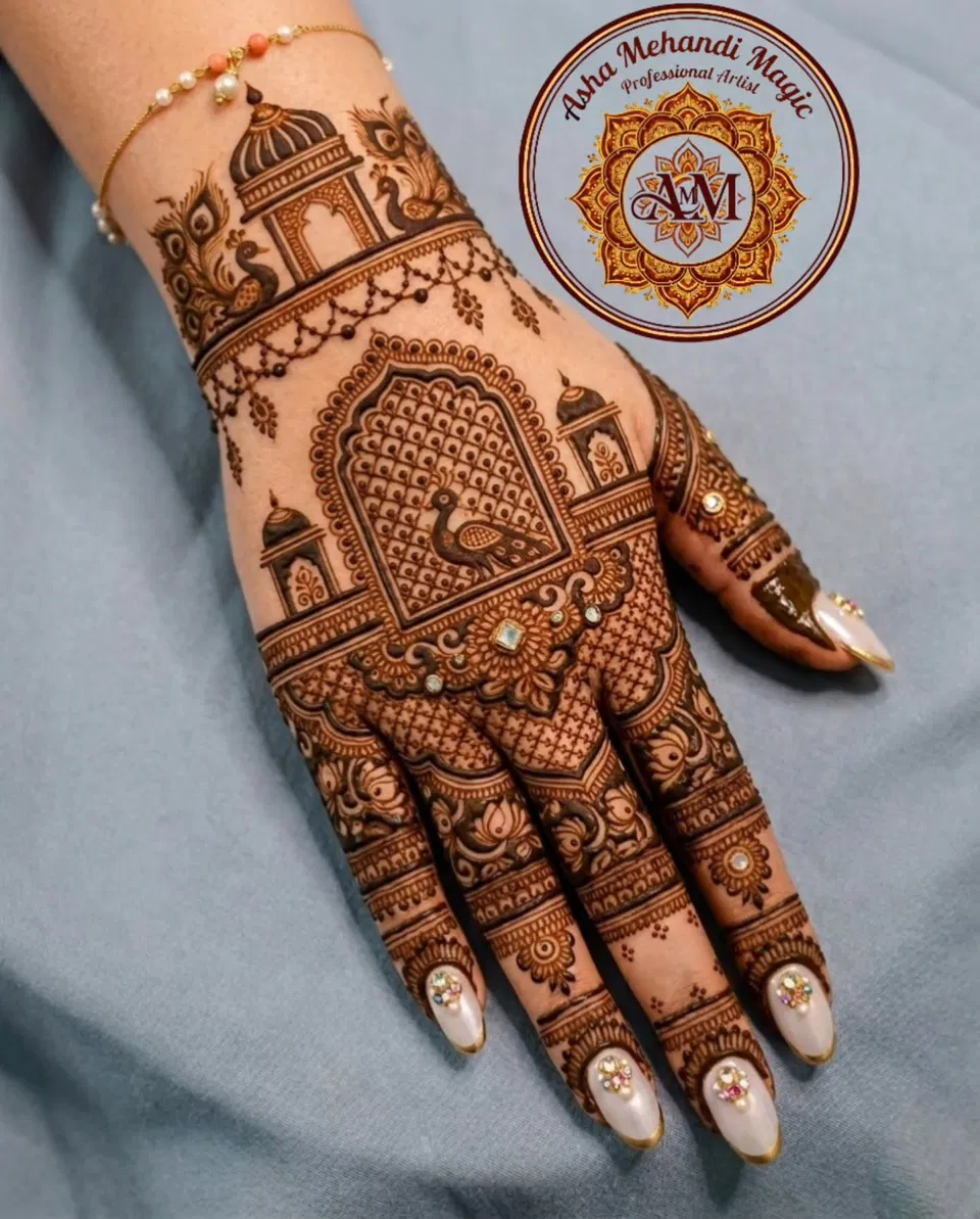 Aesthetic Bridal Back Hand Mehndi Design for Engagement (2)