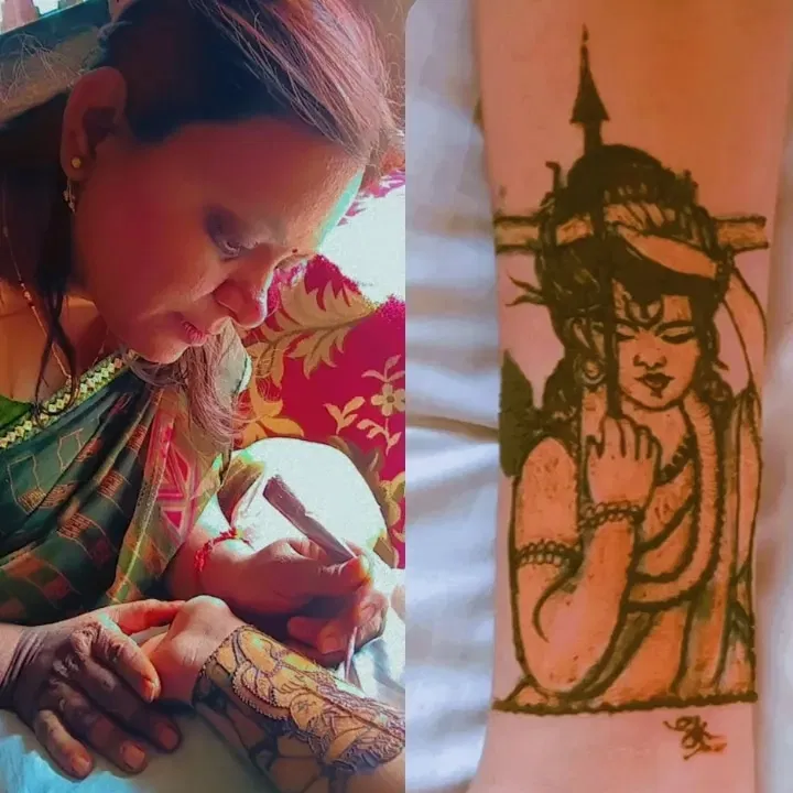 Finger Mehndi Design with Figures and Jaal