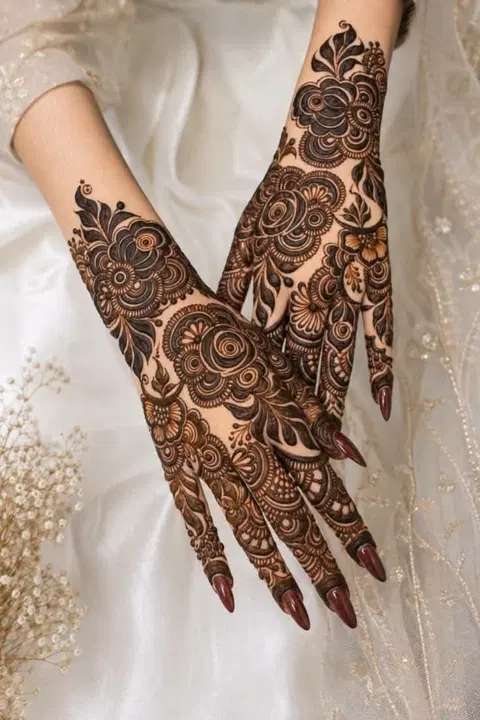 aesthetic arabic flower back hand mehndi design