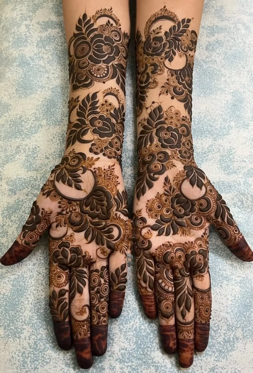 Aesthetic Arabic Back Hand Mehndi Design with Gol Tikki and Flowers (36)