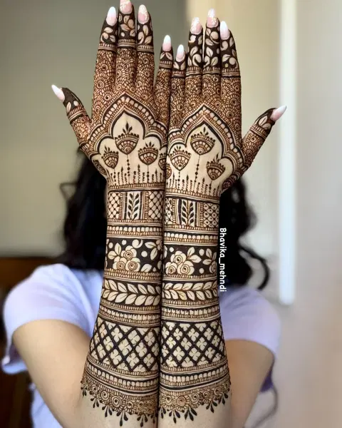 bridal indian figure back hand mehndi design