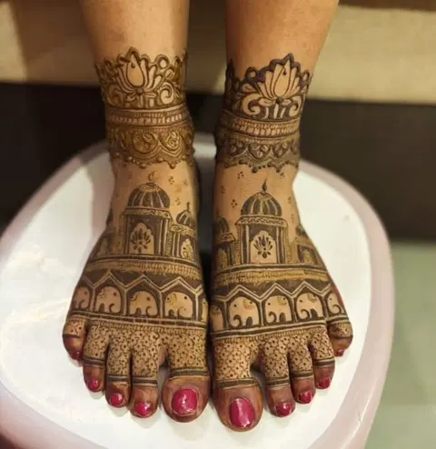 bridal lotus foot mehndi design