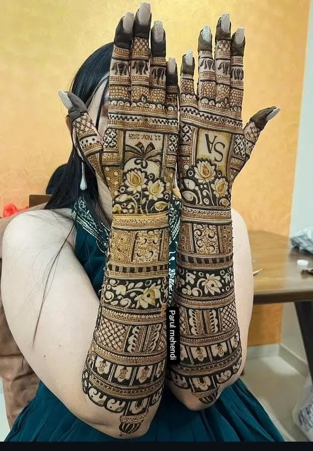Bridal Back Hand Mehndi Design with Figures