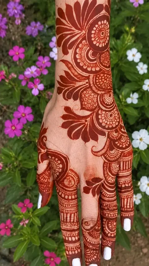 aesthetic arabic circle back hand mehndi design