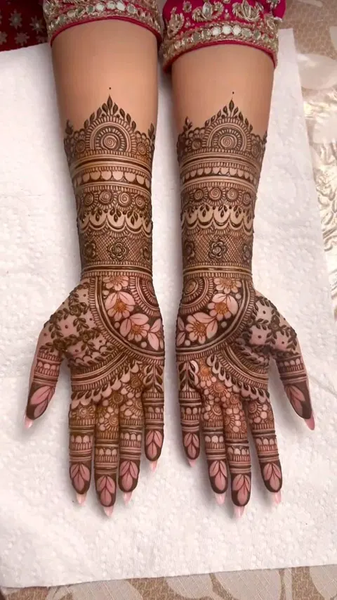 bridal indian flower arm mehndi design