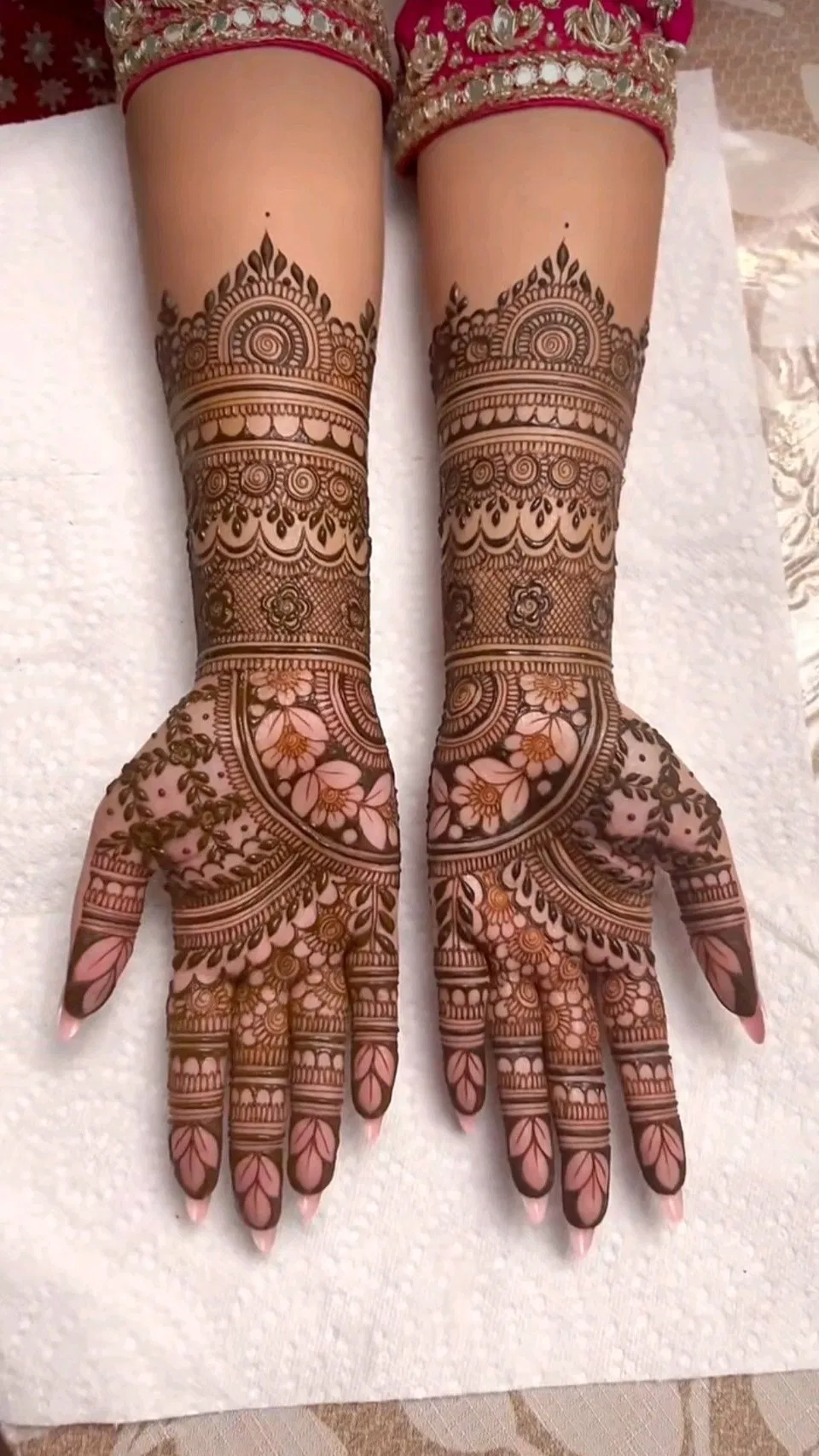 Bridal Indian Arm Mehndi Design with Flowers for Engagement