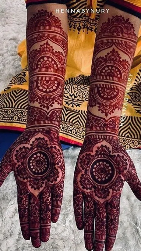 Bridal Indian Back Hand Mehndi Design with Jaal for Karwa Chauth