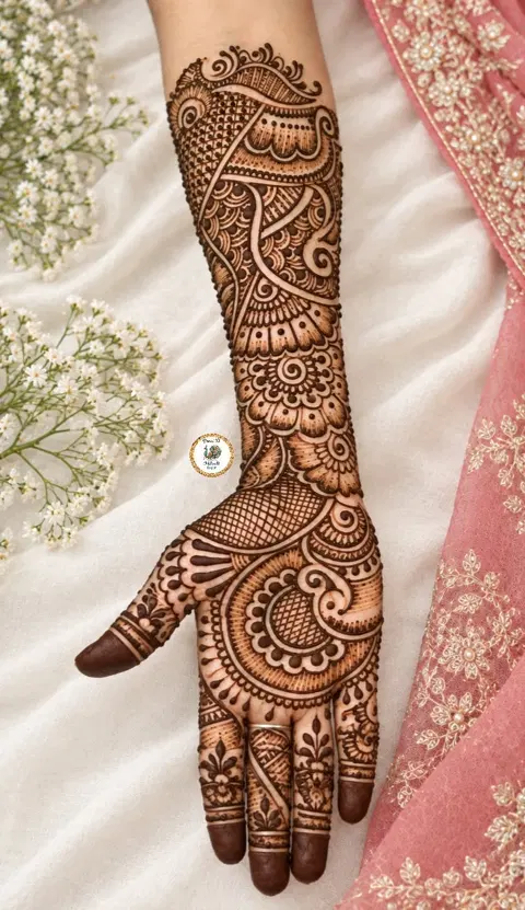 bridal indian circle front hand mehndi design