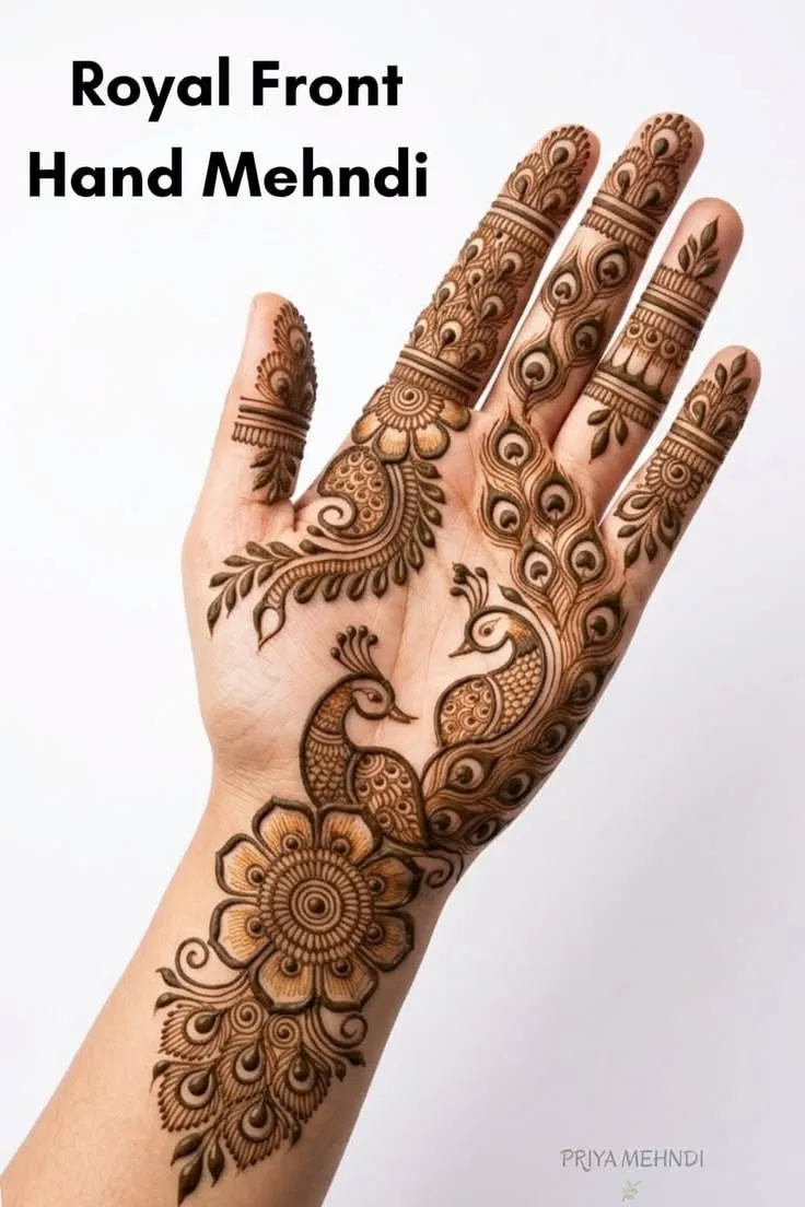 Arabic Bridal Front Hand Mehndi Design with Peacock (2)