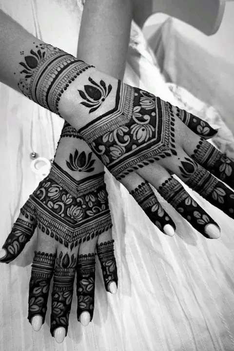 aesthetic bridal lotus back hand mehndi design