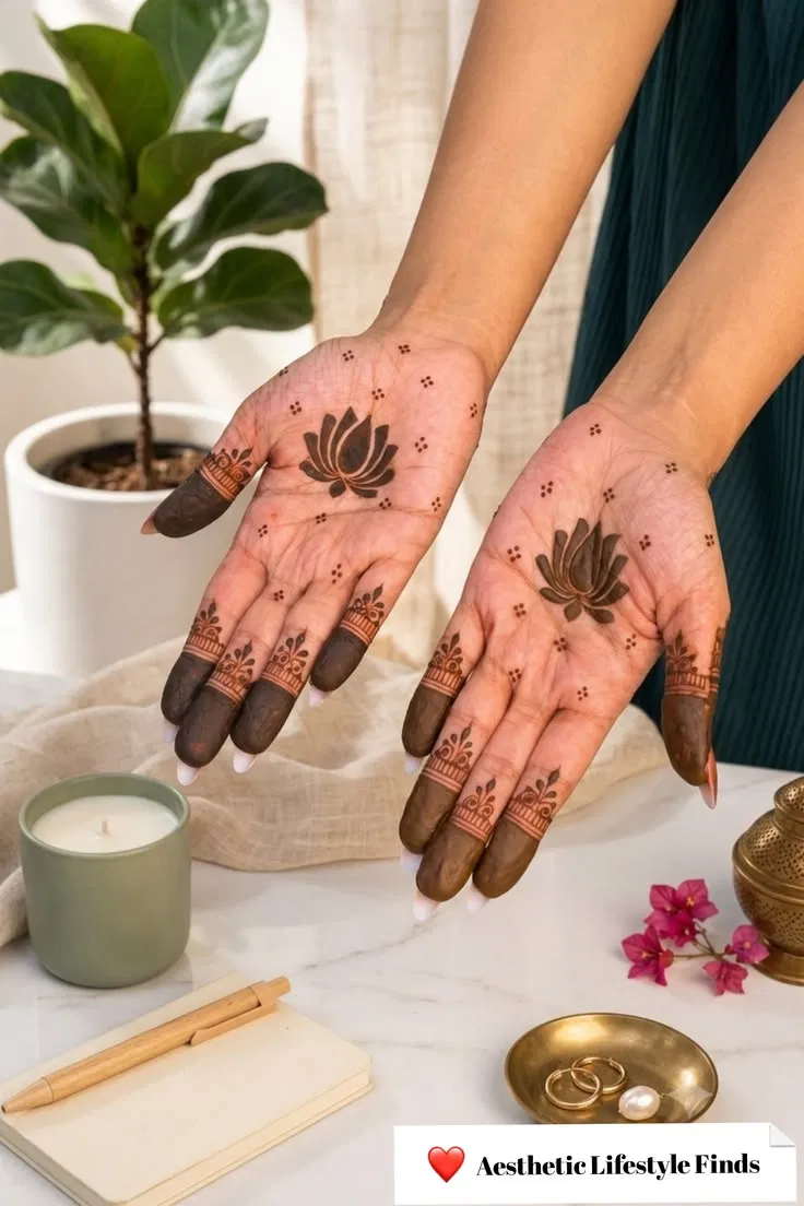 Aesthetic Dubai Back Hand Mehndi Design with Lotus
