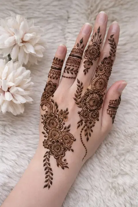 aesthetic arabic circle back hand mehndi design
