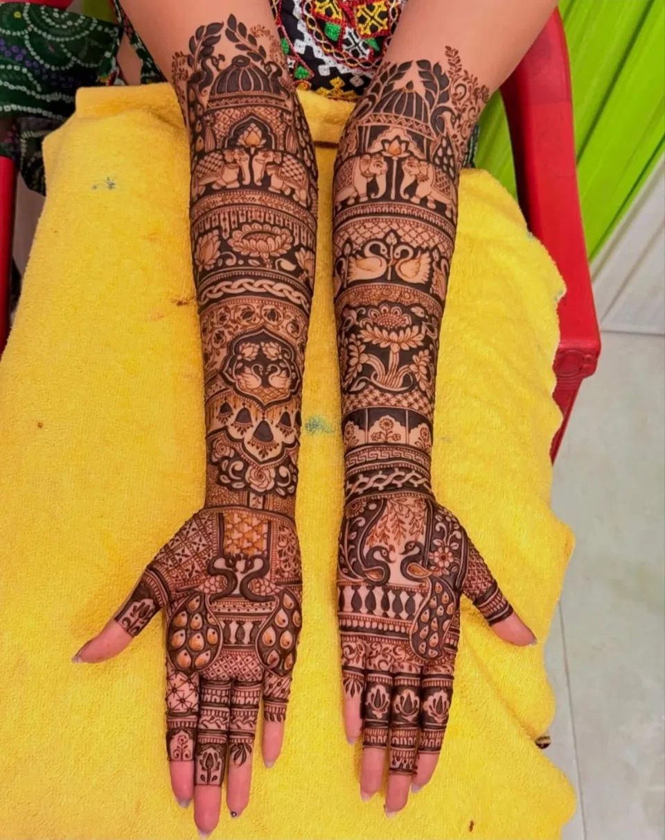 Bridal Front Hand Mehndi Design with Figures