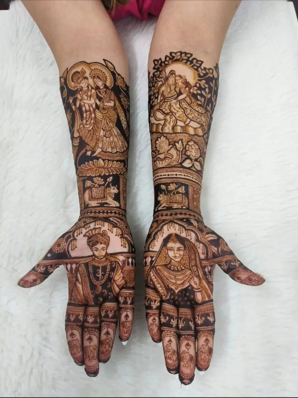 Bridal Full Hand Mehndi Design with Figures