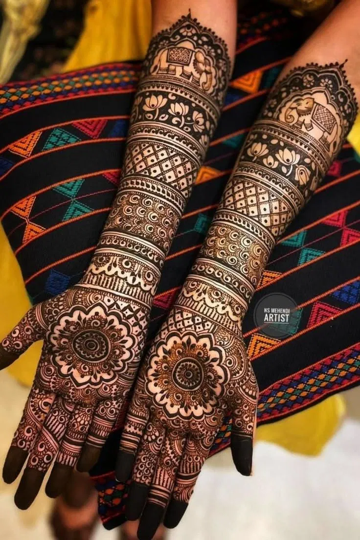 Bridal Indian Finger Mehndi Design with Gol Tikki