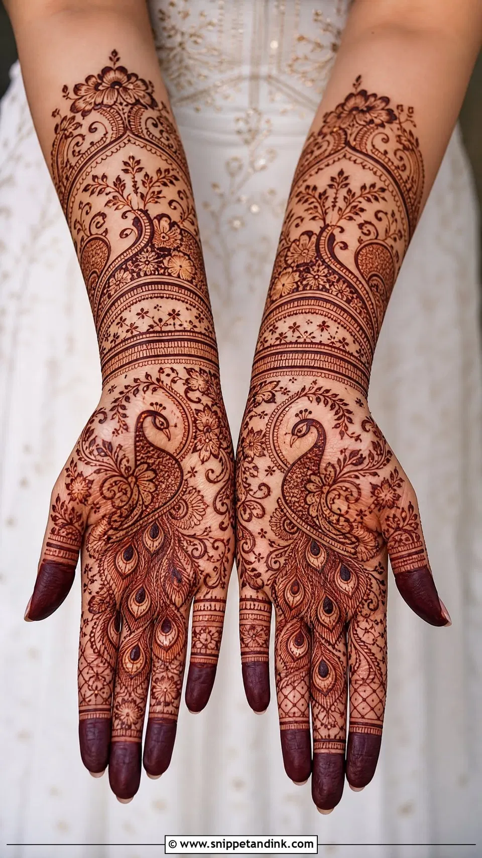Bridal Indian Front Hand Mehndi Design with Peacock