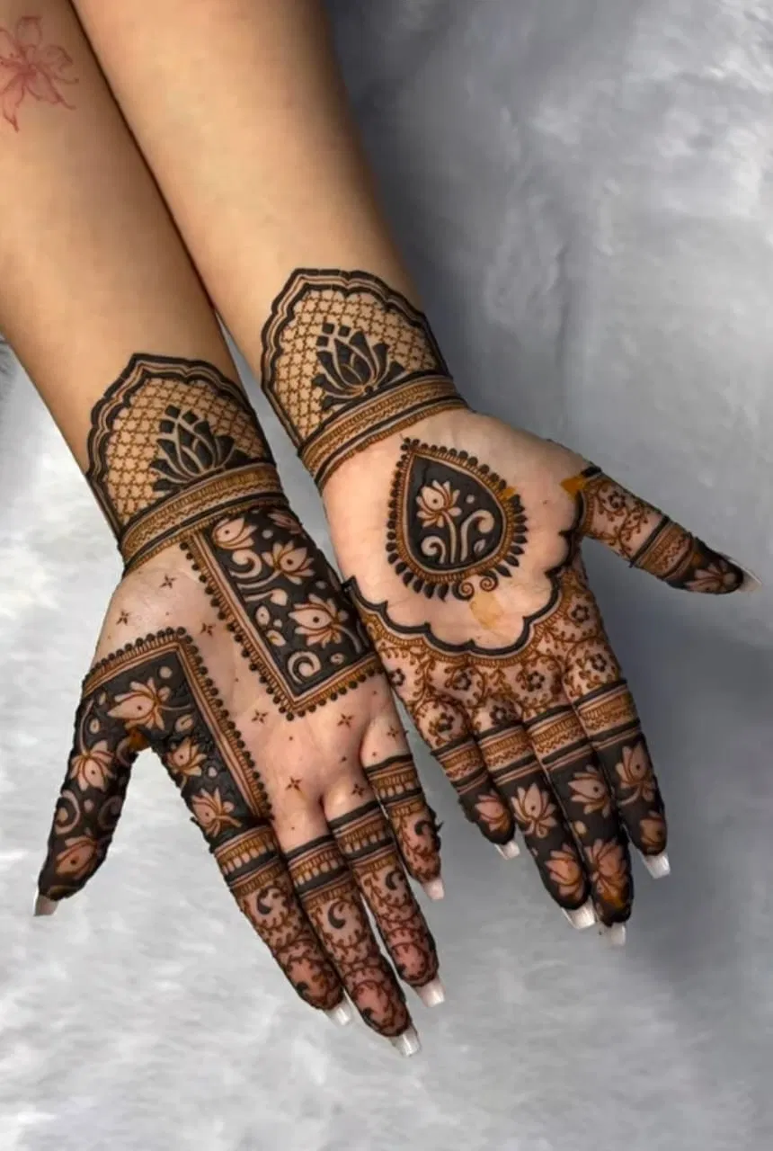 Full Hand Mehndi Design with Gol Tikki and Jaal