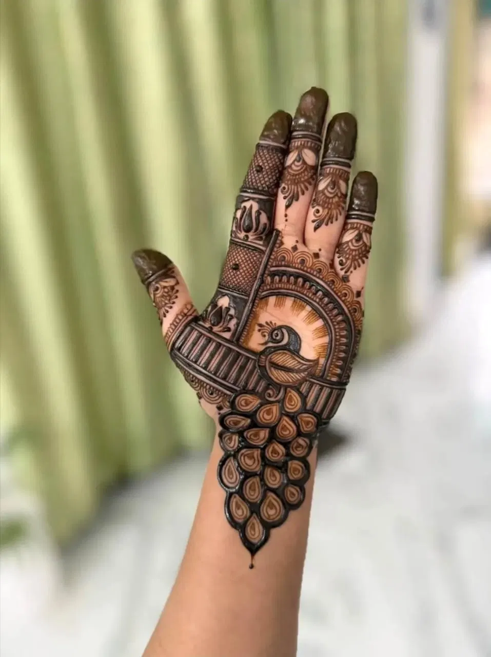 Arabic Full Hand Mehndi Design with Peacock (2)