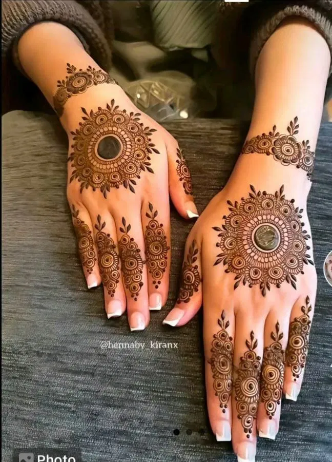 Bridal Indian Back Hand Mehndi Design with Gol Tikki and Jaal