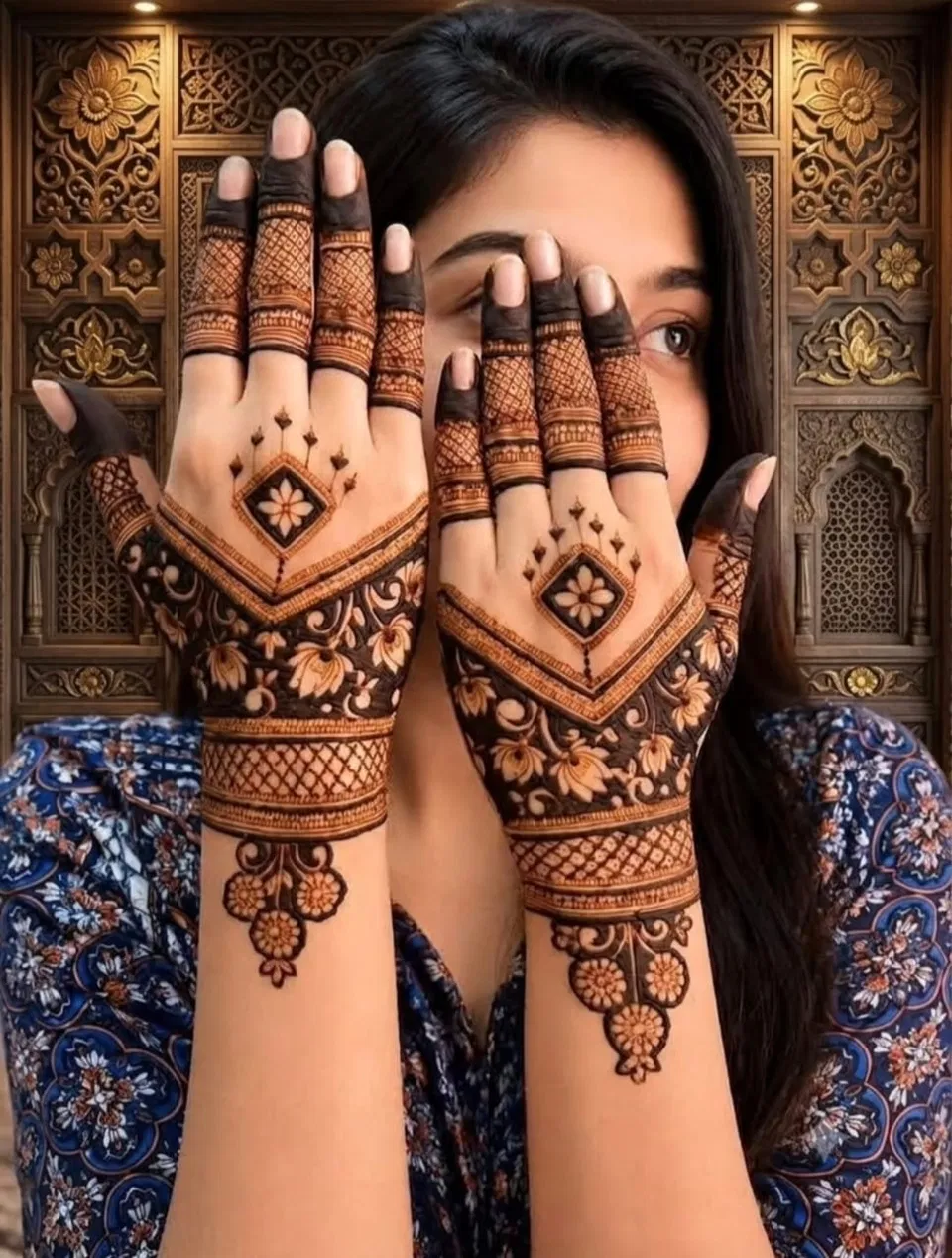 Front Hand Mehndi Design with Lotus