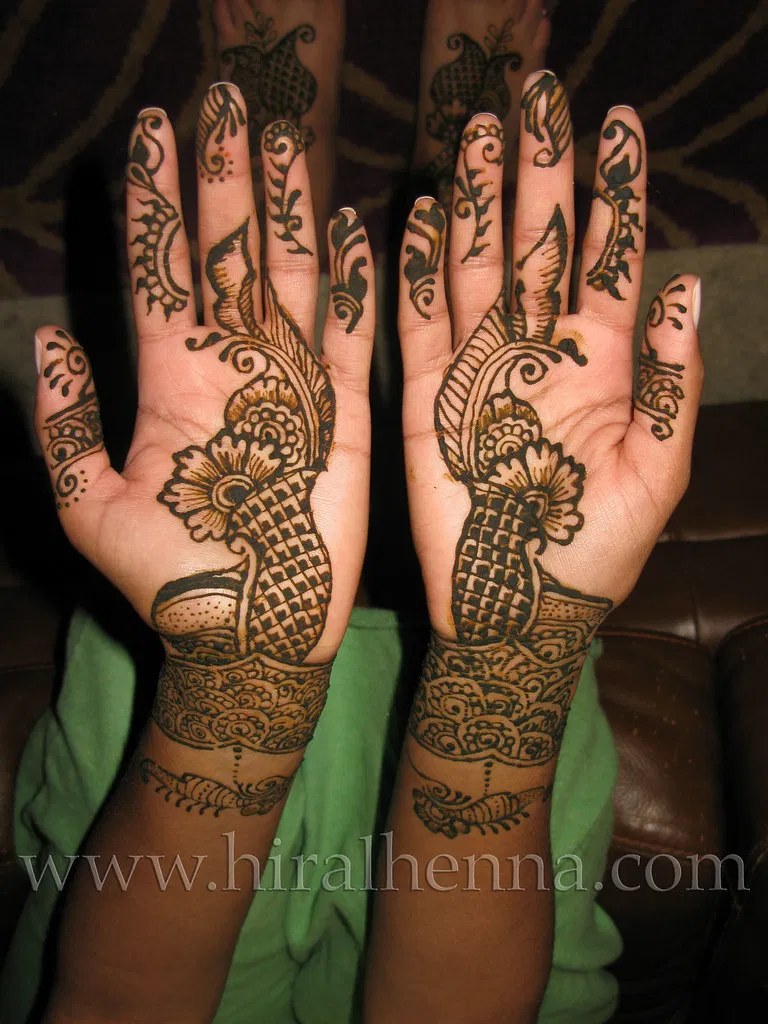 Bridal Full Hand Mehndi Design with Figures and Peacock