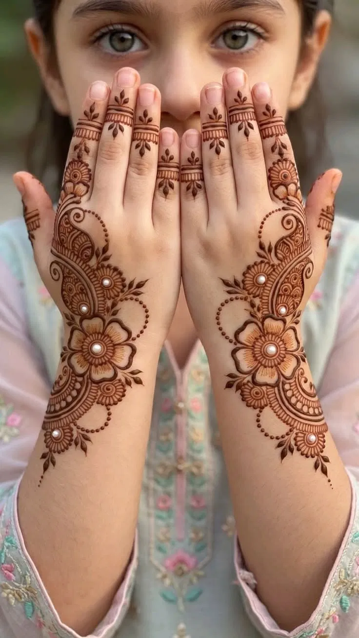 Simple Stylish Front Hand Mehndi Design with Bel and Jaal for Diwali