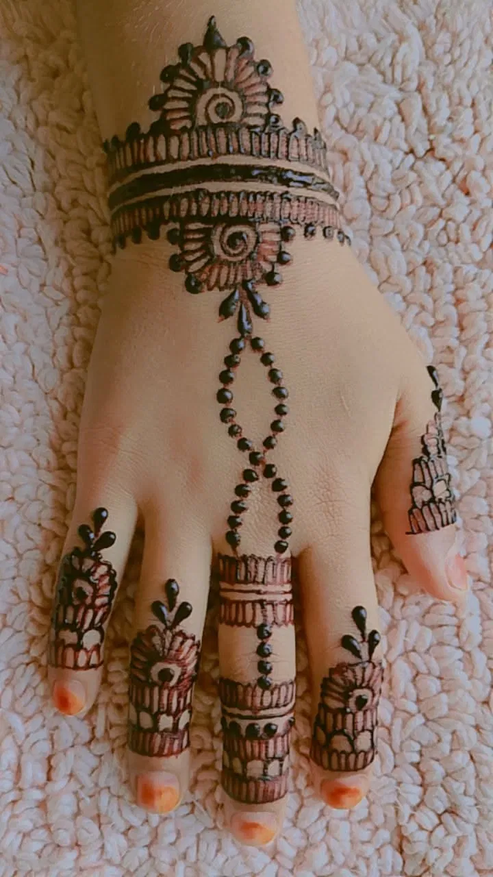 Aesthetic Simple Back Hand Mehndi Design with Jaal for Diwali