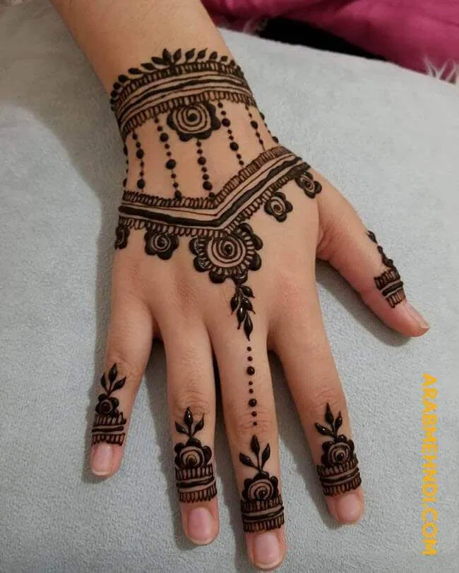 Simple Back Hand Mehndi Design with Jaal (2)
