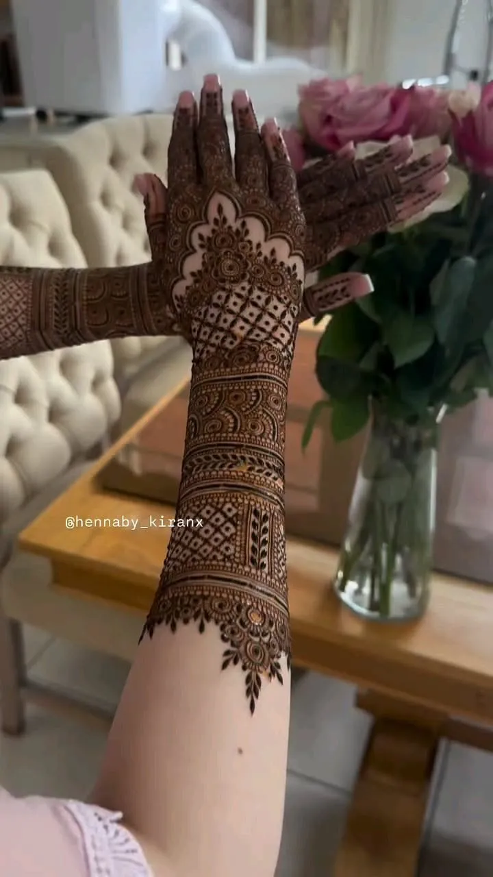 Bridal Pakistani Arm Mehndi Design with Figures and Flowers