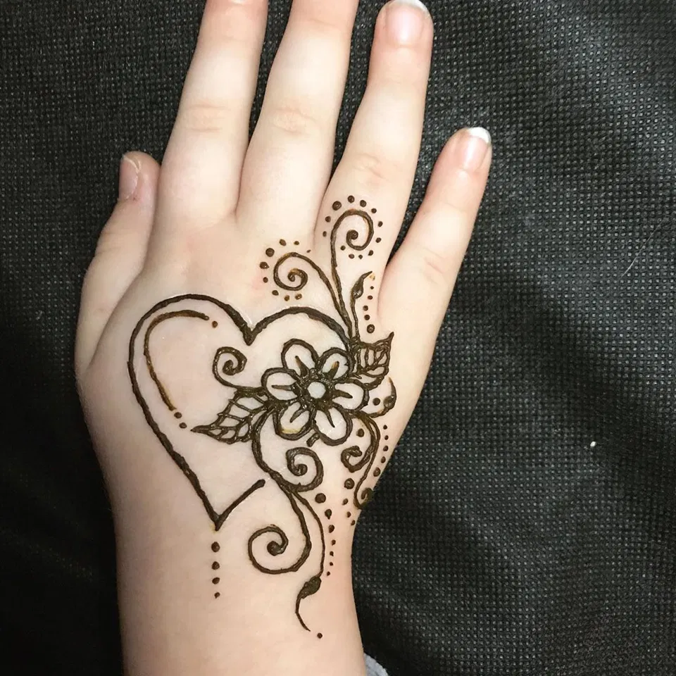 Simple Front Hand Mehndi Design with Butterfly and Hearts