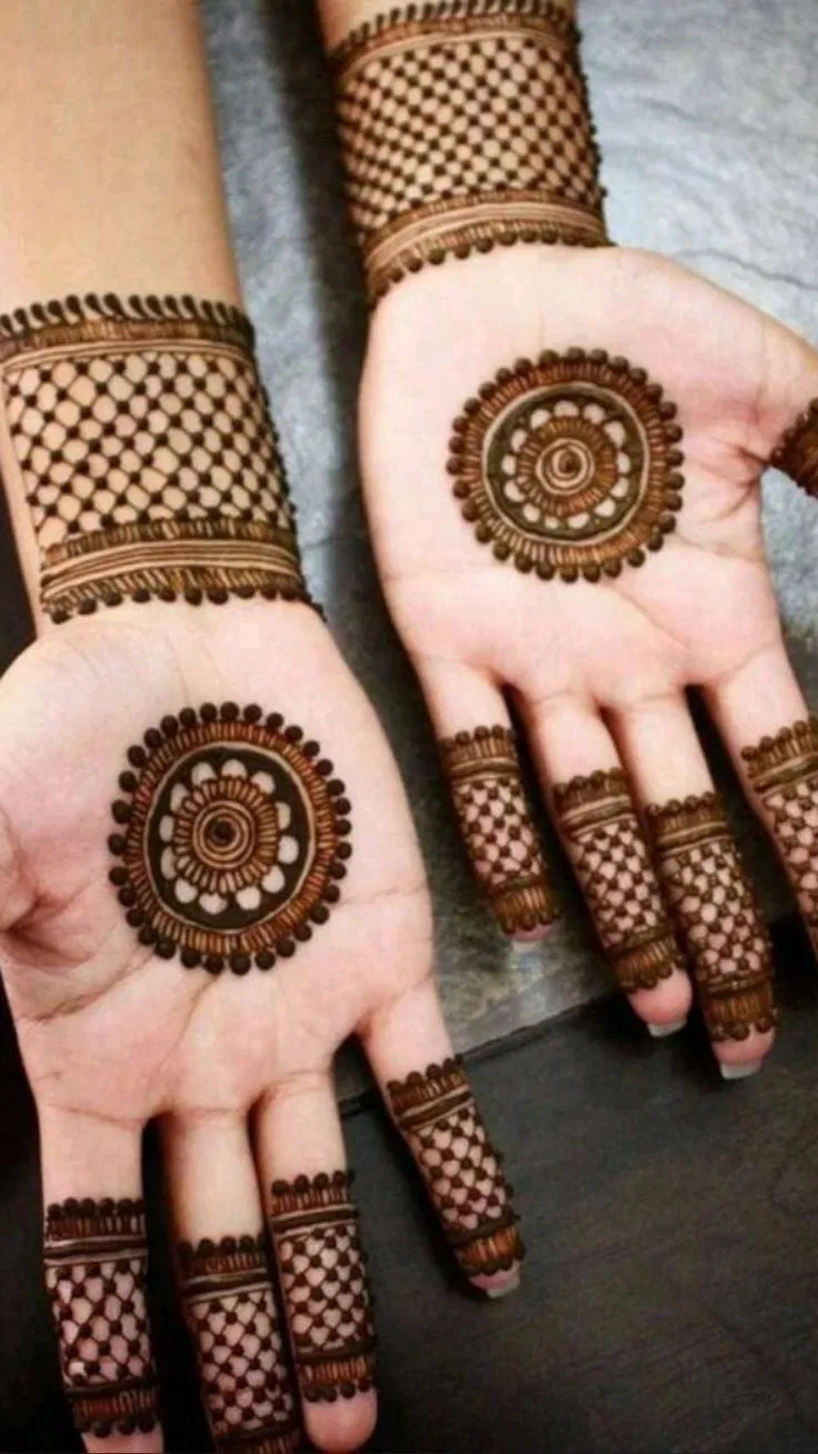 Front Hand Mehndi Design with Gol Tikki and Jaal