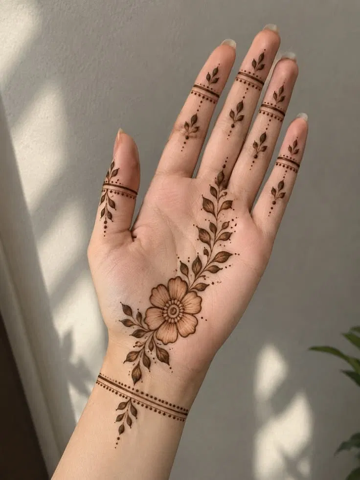 Aesthetic Arabic Front Hand Mehndi Design with Flowers (9)