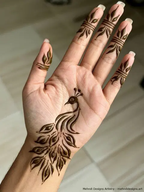 aesthetic minimal peacock foot mehndi design