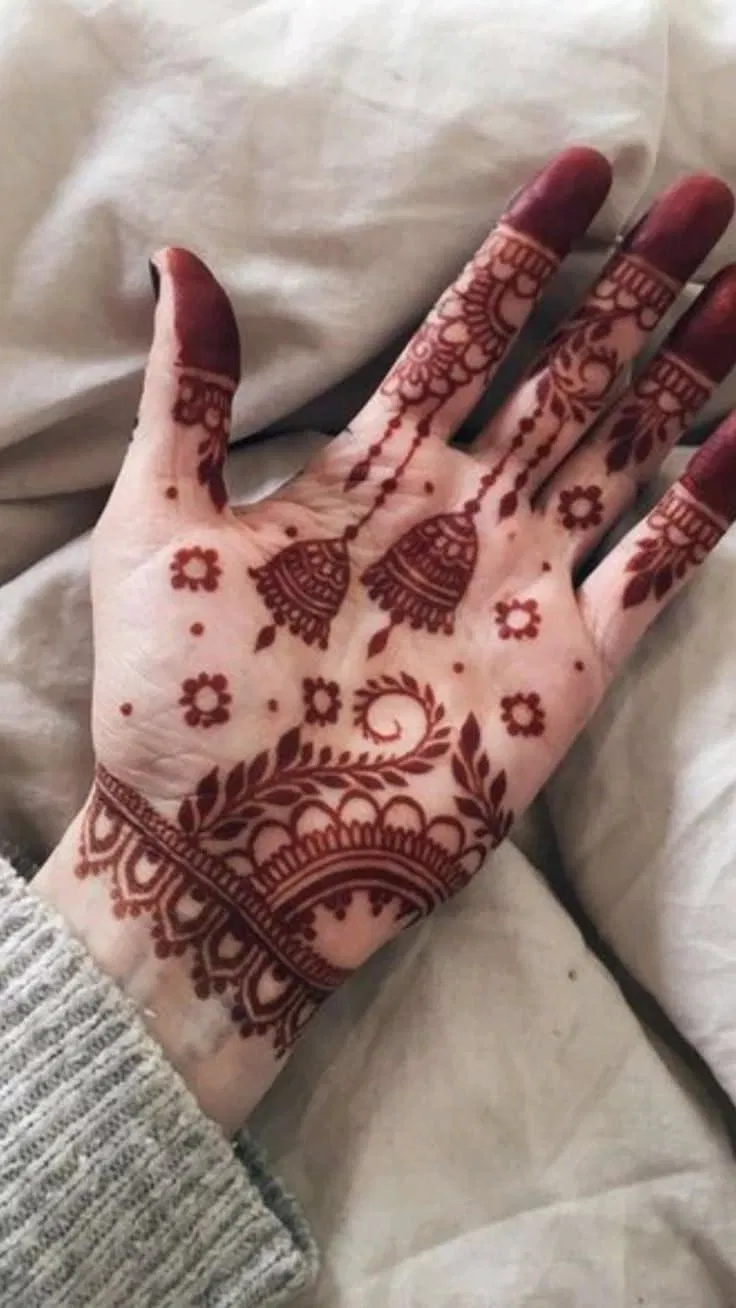 Aesthetic Bridal Front Hand Mehndi Design with Flowers (3)